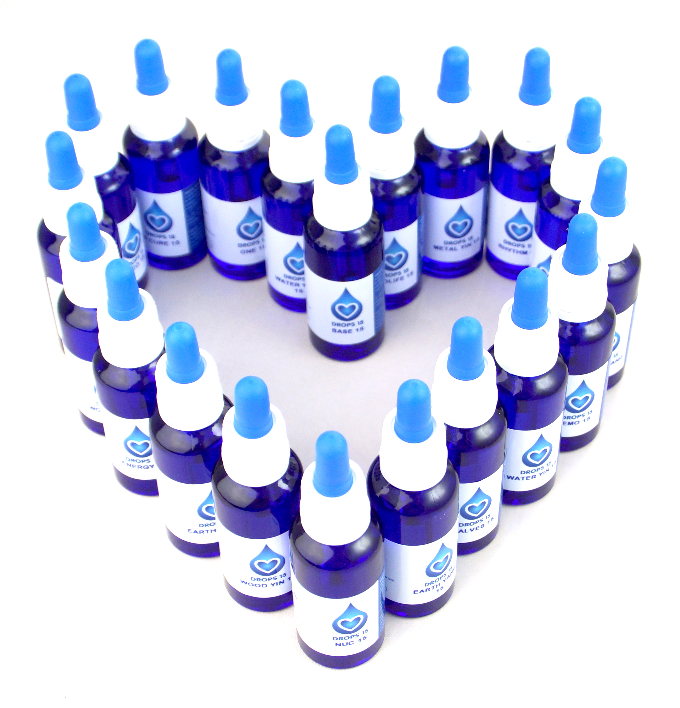 DROPS 15 energetic drops and infoceuticals forming a heart